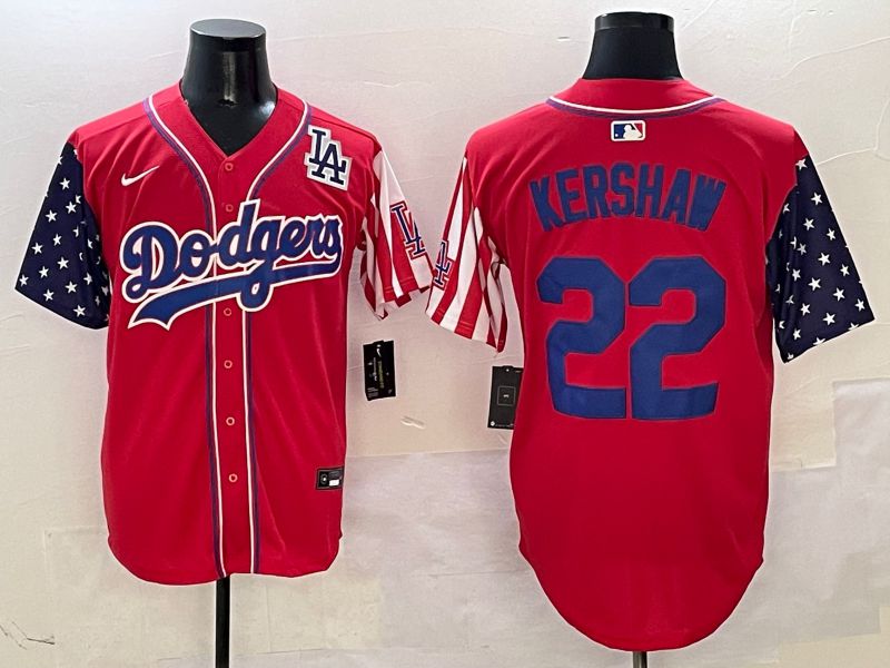Men Los Angeles Dodgers #22 Kershaw Red a generation of national flags Joint name 2025 Nike MLB Jersey style 10